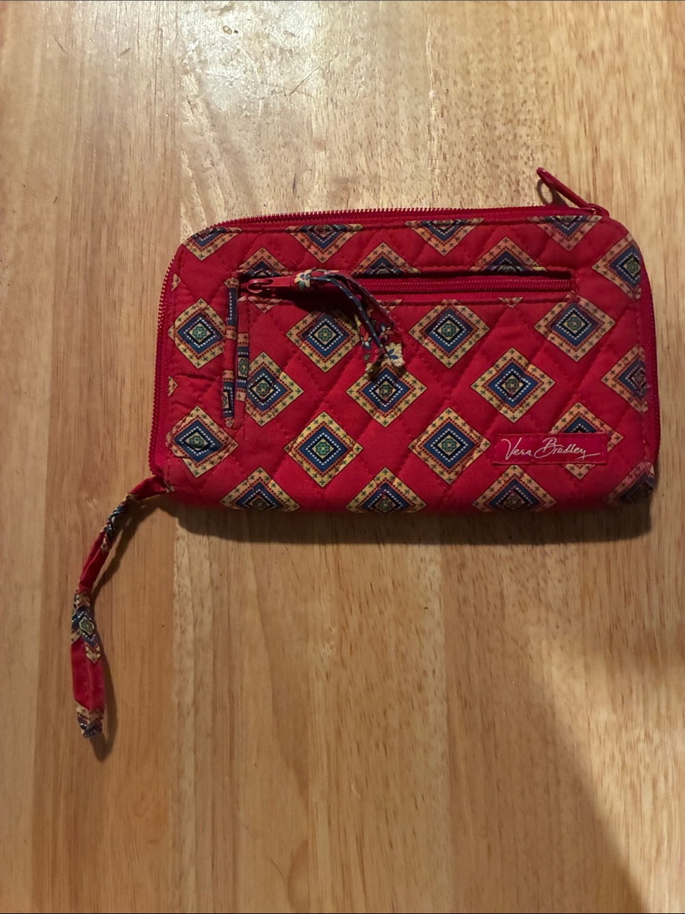 Vera Bradley Red Quilted Wristlet Wallet with Diamond Print